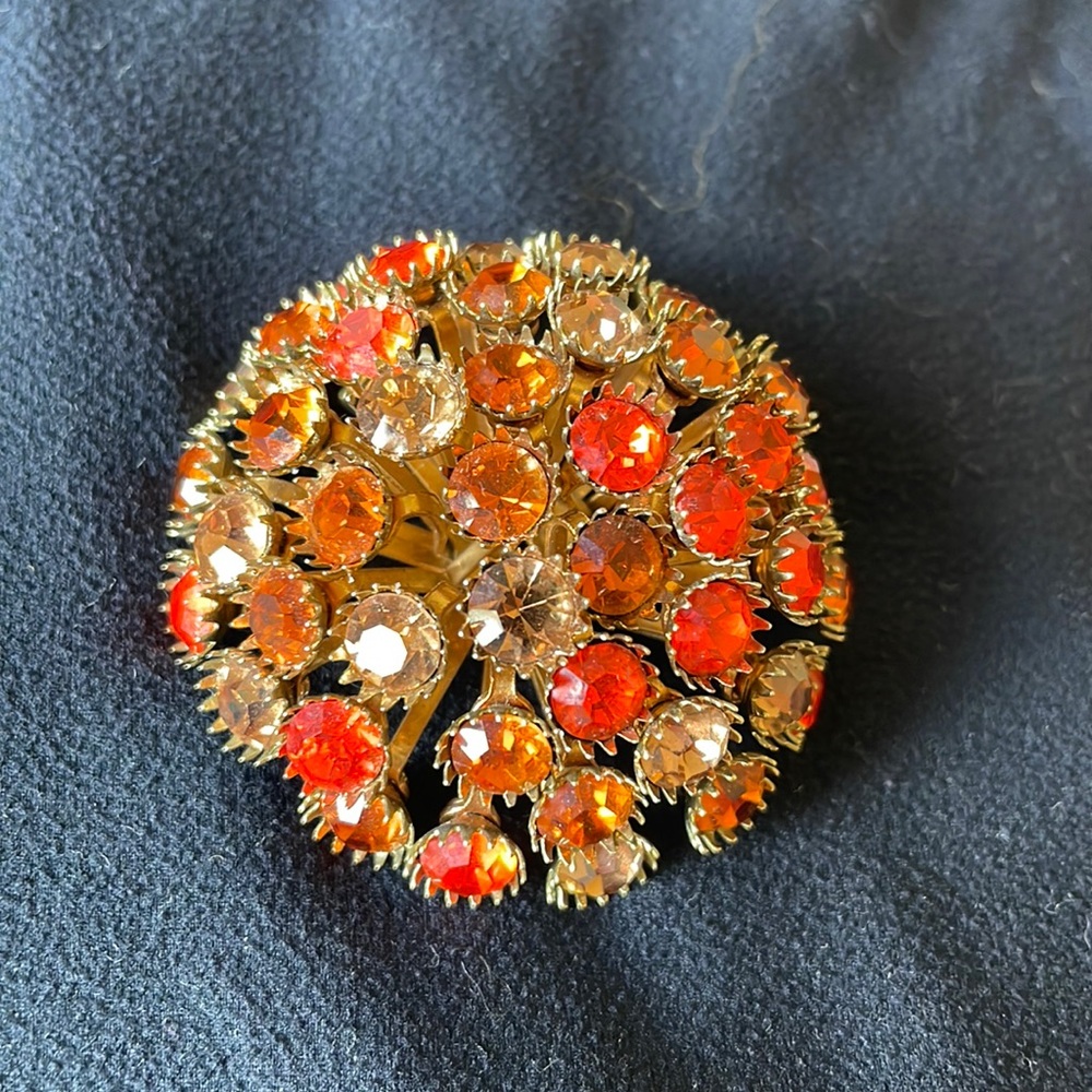 Vintage starburst brooch, shades of orange and tan